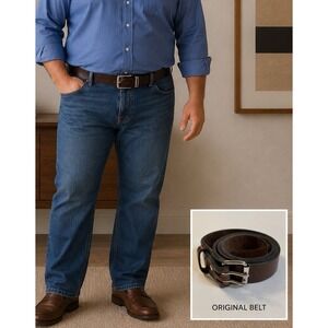 Hanks Belt, The Legend Double Prong Retro Style Brown Leather Belt (Sz. 52)